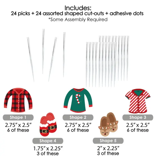 Big Dot of Happiness Christmas Pajamas - Dessert Cupcake Toppers - Holiday Plaid PJ Party Clear Treat Picks - Set of 24 {7}