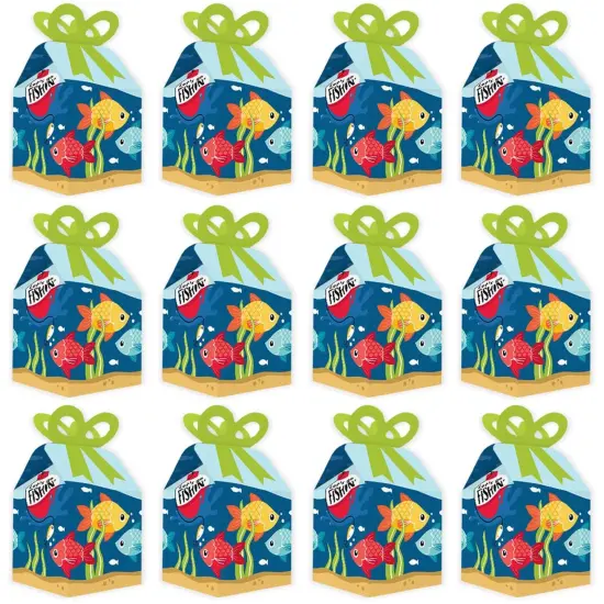Big Dot of Happiness Let's Go Fishing - Square Favor Gift Boxes - Fish Themed Birthday Party or Baby Shower Bow Boxes - Set of 12 {6}