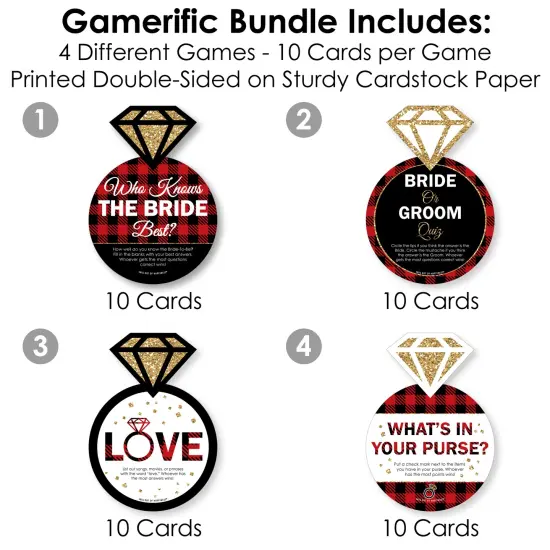 Big Dot of Happiness Flannel Fling Before The Ring - 4 Buffalo Plaid Bridal Shower Games - 10 Cards Each - Gamerific Bundle {4}