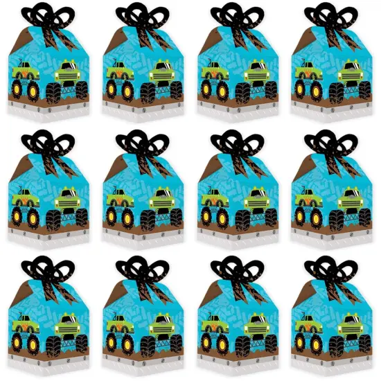 Big Dot of Happiness Smash and Crash - Monster Truck - Square Favor Gift Boxes - Boy Birthday Party Bow Boxes - Set of 12 {6}