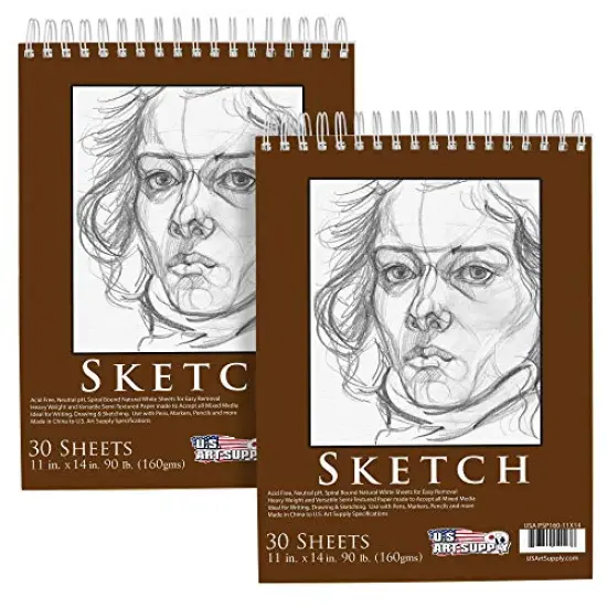 11" x 14" Top Spiral Bound Sketch Book Pad, Pack of 2, 30 Sheets Each, 90lb (160gsm) - Acid-Free Heavyweight Paper, Artist Sketching Drawing Pad - Pencils, Charcoal - Adults, Students {1}