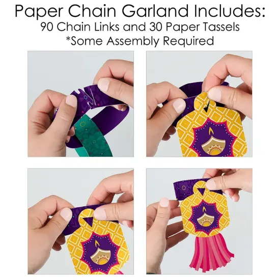 Big Dot of Happiness Happy Diwali - 90 Chain Links and 30 Paper Tassels Decoration Kit - Festival of Lights Party Paper Chains Garland - 21 feet {6}