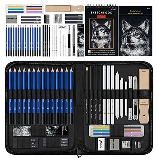 50 Pack Drawing Set Sketch Kit, Pro Art Sketching Supplies with 3-Color Sketchbook, Graphite, and Charcoal Pencils for&nbsp;Artists Adults Teens Beginner Kid, Ideal for Shading, Blending {1}