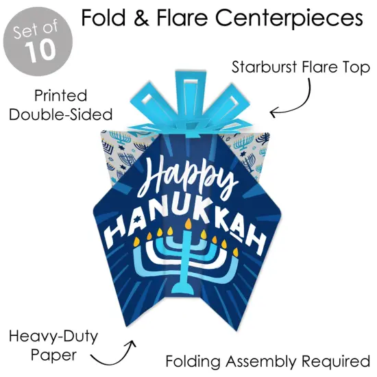 Big Dot of Happiness Hanukkah Menorah - Table Decorations - Chanukah Holiday Party Fold and Flare Centerpieces - 10 Count {6}