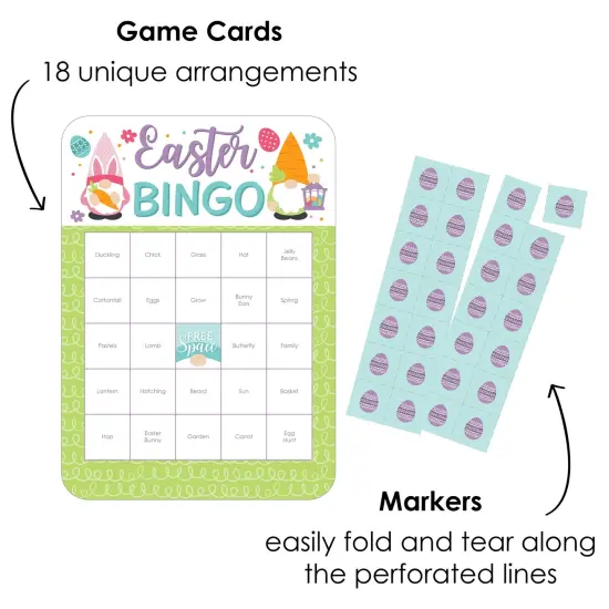 Big Dot of Happiness Easter Gnomes - Bingo Cards and Markers - Spring Bunny Party Shaped Bingo Game - Set of 18 {3}