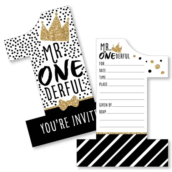 Big Dot of Happiness 1st Birthday Little Mr. Onederful - Shaped Fill-In Invites - Boy First Birthday Party Invitation Cards with Envelopes - Set of 12 {1}