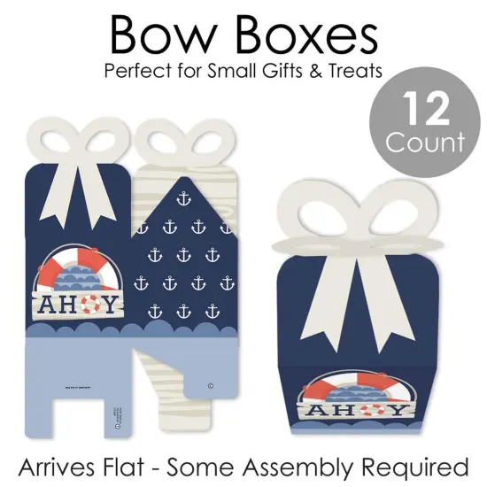 Big Dot of Happiness Ahoy - Nautical - Square Favor Gift Boxes - Baby Shower or Birthday Party Bow Boxes - Set of 12 {7}