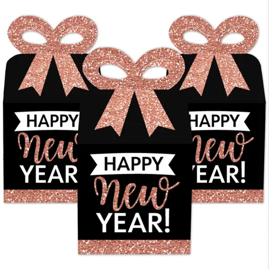 Big Dot of Happiness Rose Gold Happy New Year - Square Favor Gift Boxes - New Years Eve Party Bow Boxes - Set of 12 {3}