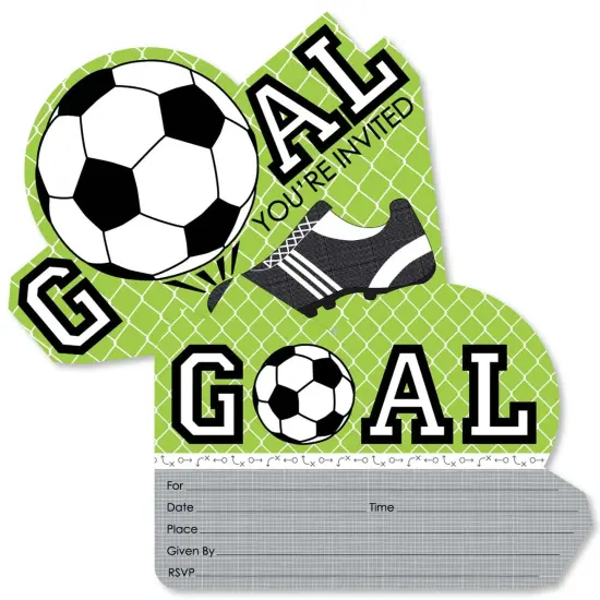 Big Dot of Happiness Goaaal - Soccer - Shaped Fill-in Invitations - Baby Shower or Birthday Party Invitation Cards with Envelopes - Set of 12 {1}