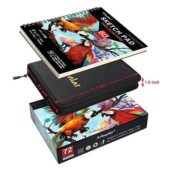 Artownlar 72 Pack Drawing Sketching Set with 8x11" Sketchbook | Pro Art Supplies Kit for Artist Adults Teens Beginner | Tutorial, Graphite Charcoal, Watercolor & Metallic Colored Pencils in Gift Case. {6}