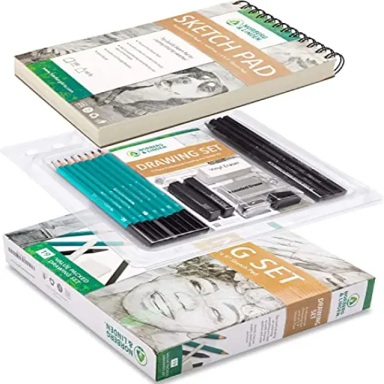 Drawing Set - Sketching and Charcoal Pencils - 100 Page Drawing Pad, Kneaded Eraser. Art Kit and Supplies for Kids, Teens and Adults {4}