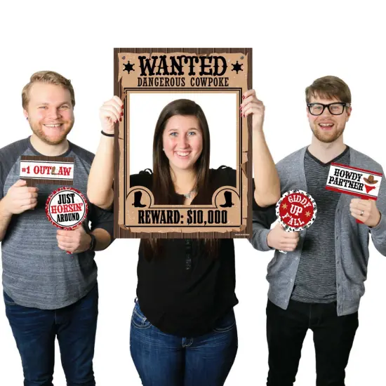 Big Dot of Happiness Western Hoedown - Wild West Cowboy Party Selfie Photo Booth Picture Frame and Props - Printed on Sturdy Material {1}