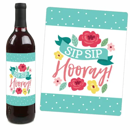 Big Dot of Happiness Colorful Floral Happy Mother's Day - We Love Mom Party Decorations for Women - Wine Bottle Label Stickers - Set of 4 {4}