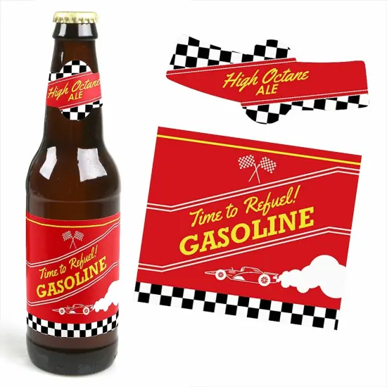 Big Dot of Happiness Let's Go Racing - Racecar - Race Car Birthday Party or Baby Shower Decorations - 6 Soda/Beer Bottle Label Stickers & 1 Carrier {4}