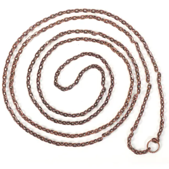 Solid Oak Steampunk Metal Chain 39"-Antique Copper Tiny Oval #20 {2}