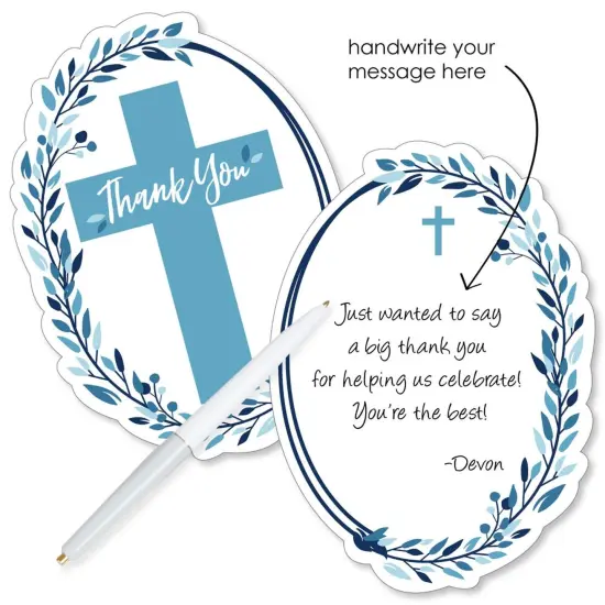 Big Dot of Happiness Blue Elegant Cross - Shaped Thank You Cards - Boy Religious Party Thank You Note Cards with Envelopes - Set of 12 {3}