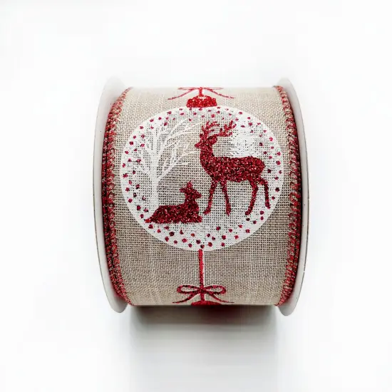 Holiday Reindeer Ornaments Burlap wired edge ribbons, 2.5" x 10 yards Gold {4}