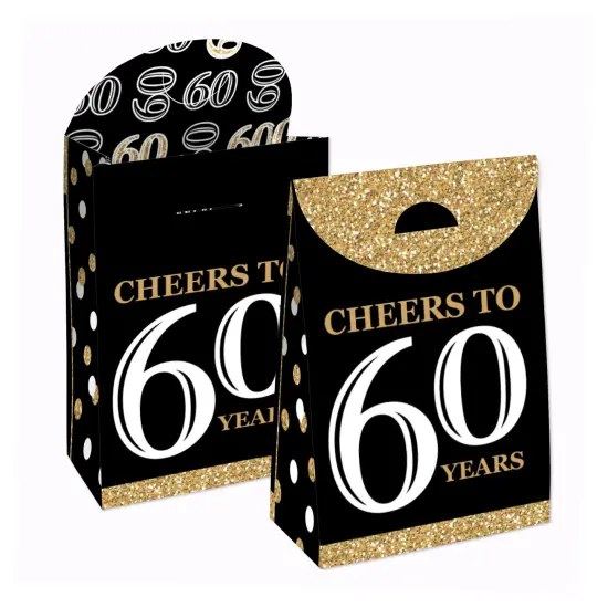 Big Dot of Happiness Adult 60th Birthday - Gold - Birthday Gift Favor Bags - Party Goodie Boxes - Set of 12 {1}