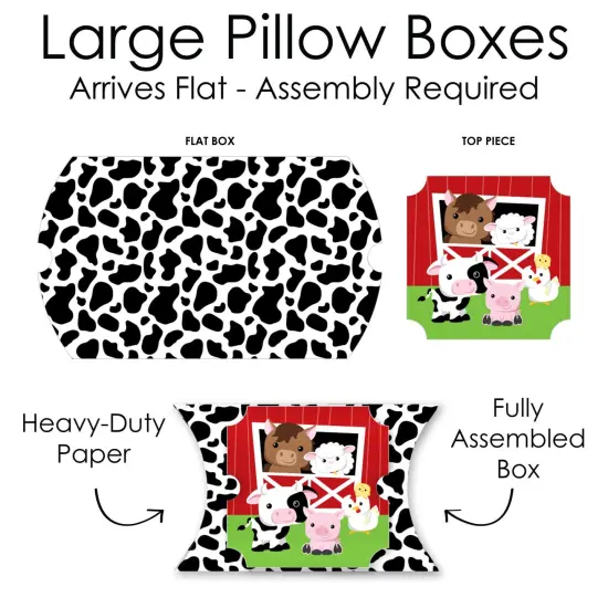 Big Dot of Happiness Farm Animals - Favor Gift Boxes - Barnyard Baby Shower or Birthday Party Large Pillow Boxes - Set of 12 {7}