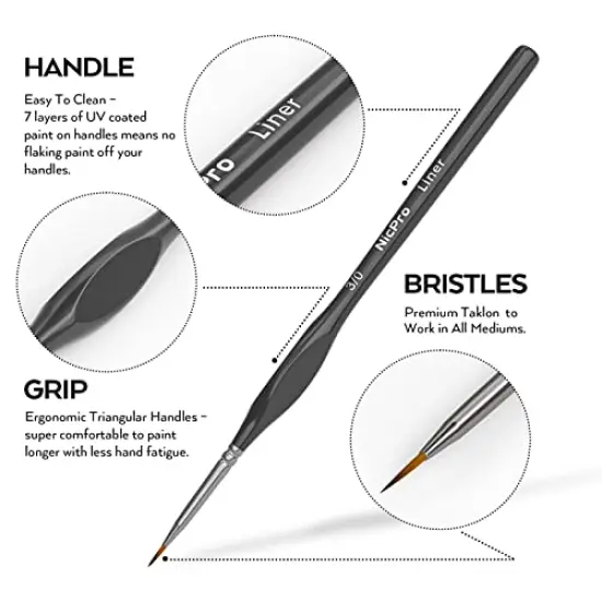 Micro Detail Paint Brush Set,15 PCS Black Small Professional Miniature Fine Detail Brushes for Watercolor Oil Acrylic, Craft Models Rock Painting & Paint by Number -Come with Holder Bag {6}