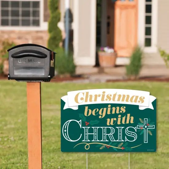 Big Dot of Happiness Religious Christmas - Merry Christmas Cross Yard Sign Lawn Decorations - Christmas Begins with Christ Party Yardy Sign {3}
