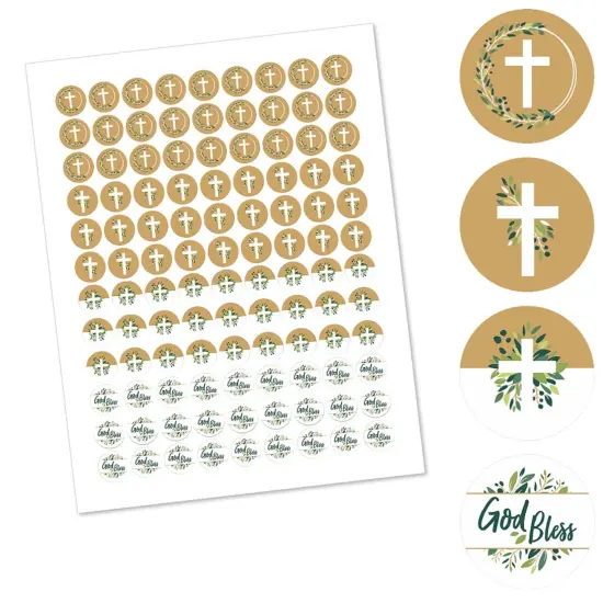 Big Dot of Happiness Elegant Cross - Religious Party Round Candy Sticker Favors - Labels Fits Chocolate Candy (1 sheet of 108) {3}
