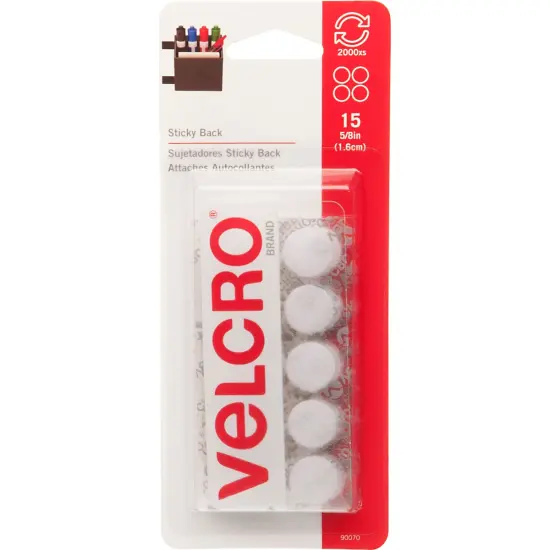 VELCRO(R) Brand Sticky Back Coins .625" 15/Pkg-White {1}