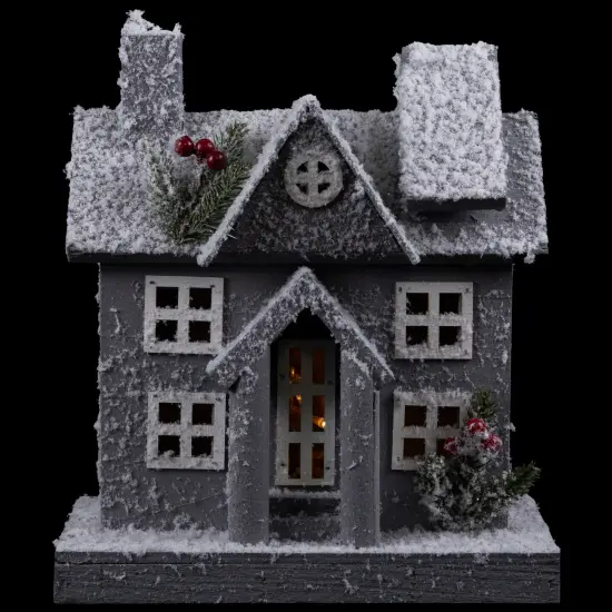 Northlight Lighted Snowy House Christmas Decoration - 11" - Gray White {7}
