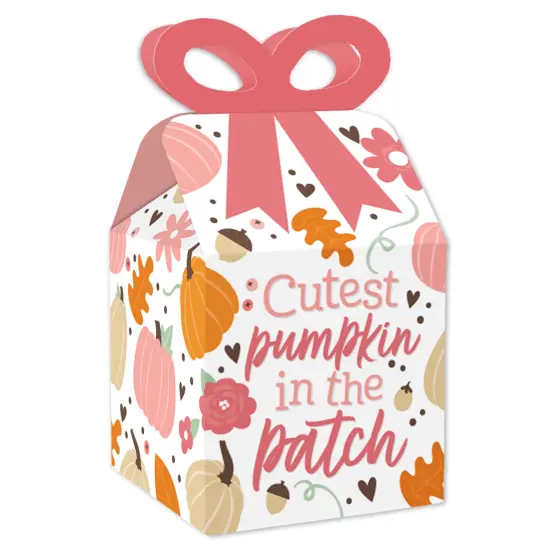 Big Dot of Happiness Girl Little Pumpkin - Square Favor Gift Boxes - Fall Birthday Party or Baby Shower Bow Boxes - Set of 12 {1}