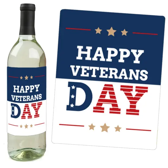 Big Dot of Happiness Happy Veterans Day - Patriotic Decorations for Women and Men - Wine Bottle Label Stickers - Set of 4 {3}