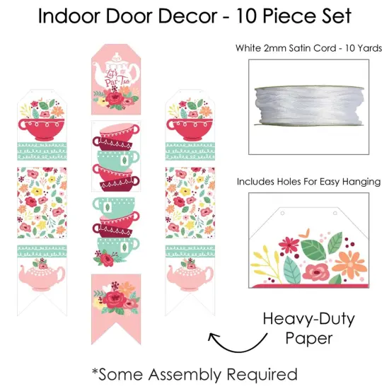 Big Dot of Happiness Floral Let's Par-Tea - Hanging Vertical Paper Door Banners - Garden Tea Party Wall Decoration Kit - Indoor Door Decor {6}