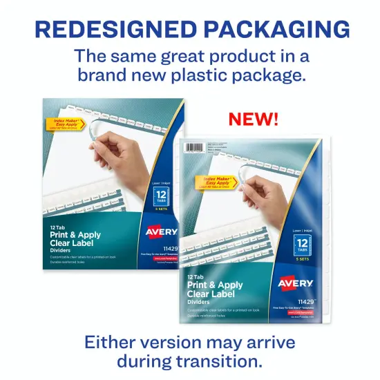 Avery 12 Tab Dividers for 3 Ring Binder, Easy Print & Apply Clear Label Strip, Index Maker Customizable White Tabs, 5 Sets (11429) {2}