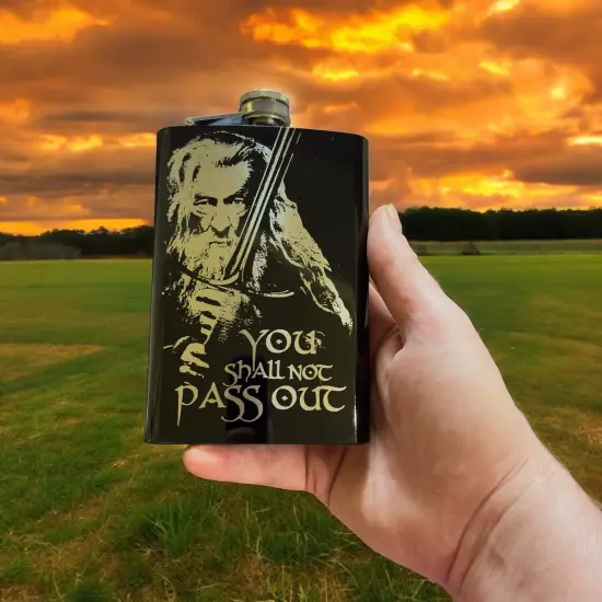 8oz BLACK You Shall Not Pass Out Flask {5}