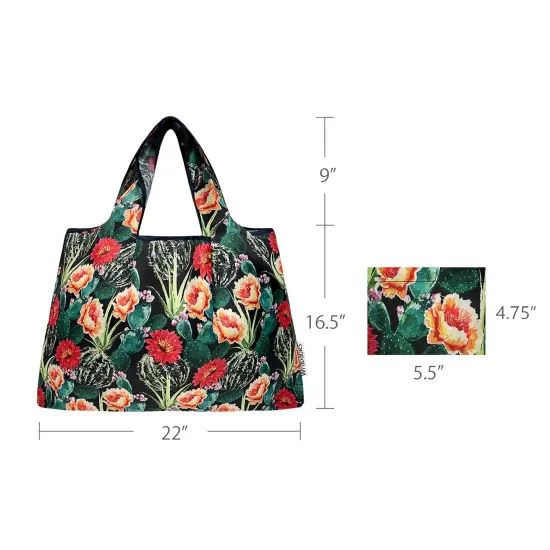 Wrapables Large Foldable Tote Nylon Reusable Grocery Bags, Floral Cactus {2}