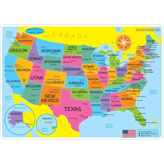 Smart Poly&trade; Learning Mats, 12" x 17", Double-Sided, U.S. Basic Map, Pack of 10 {1}