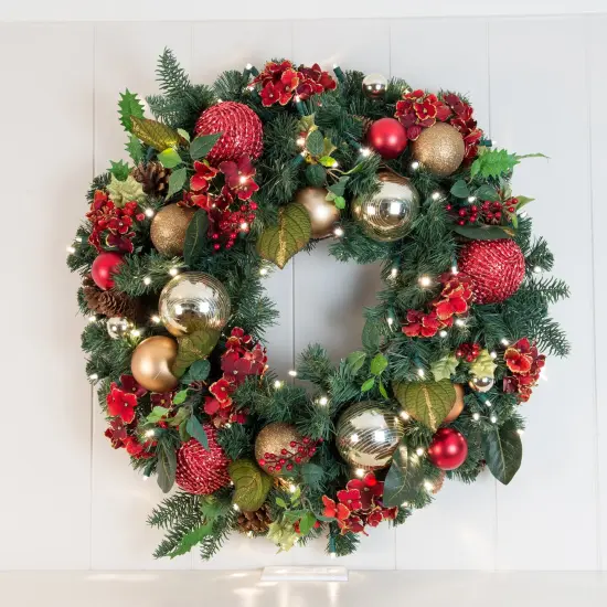 30 in. Lighted Christmas Wreath - Scarlet Hydrangea {2}