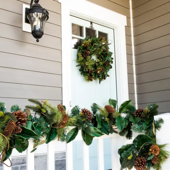 30 in. Holiday Wreath with Lights - Magnolia Leaf {5}