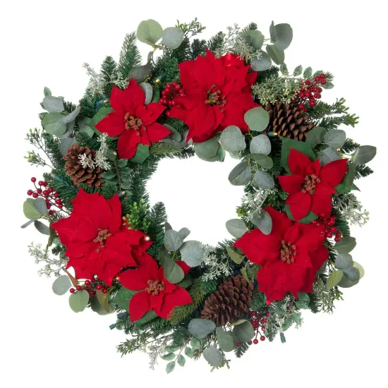 30 in. Lighted Christmas Wreath - Christmas Poinsettia {1}