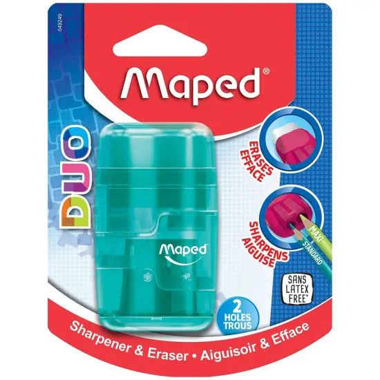 Connect DUO 2 Hole Sharpener / Eraser Combo, Assorted Colors, Pack of 12 {6}