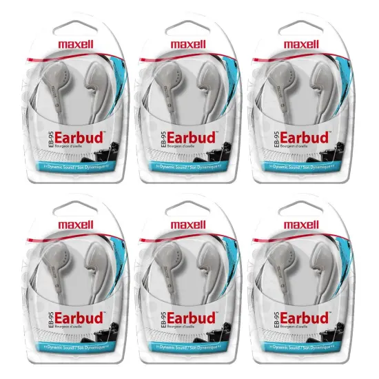 Budget Stereo Earbuds, White, Pack of 6 {1}