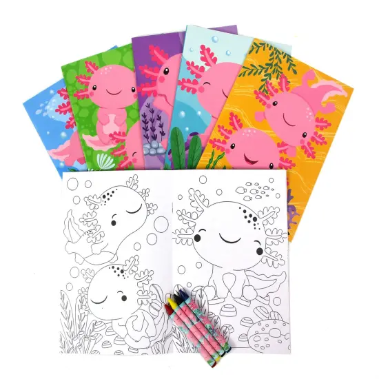 TINYMILLS Axolotl Coloring Book Set with 12 Coloring Books and 48 Crayons {2}