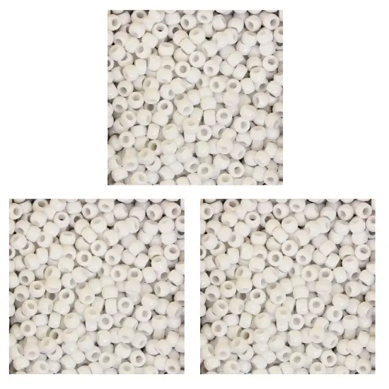 Pony Beads, White, 6 mm x 9 mm, 1000 Per Pack, 3 Packs {1}