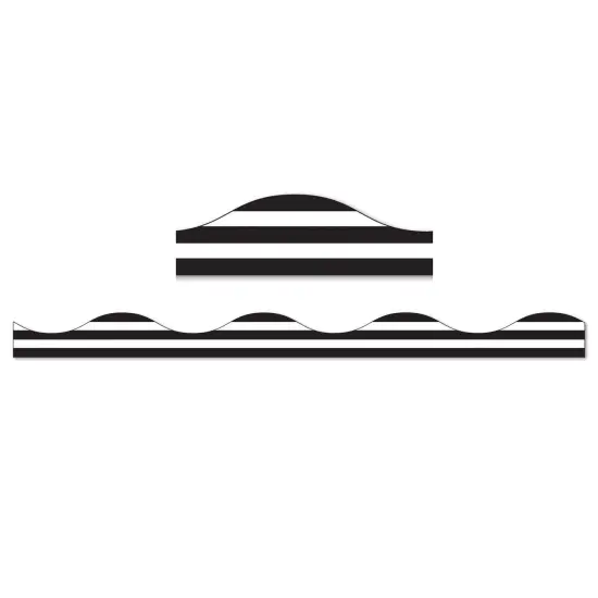 Magnetic Scallop Border, Black Horizontal Stripes on White, 12 Feet Per Pack, 6 Packs {2}