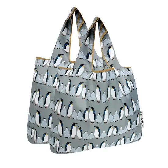 Wrapables Medium Foldable Tote Nylon Reusable Grocery Bag (Set of 2), Penguins {1}