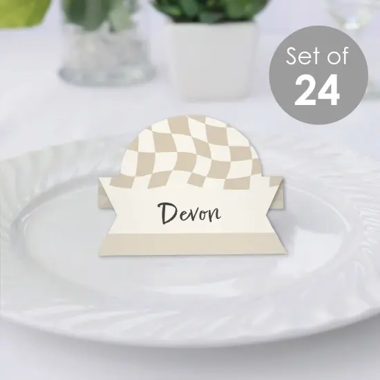 Big Dot of Happiness Tan Checkered Party - Tent Buffet Card - Table Setting Name Place Cards - Set of 24 {3}