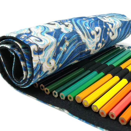 Wrapables Pencil Roll Organizer, Colored Pencil Wrap Pouch (72 slots) Blue Waves {6}