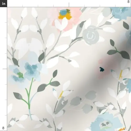 Various Fabrics by the Yard or Fat Quarter Romantic Floral Blue Gray Pink Watercolor Flowers Custom Printed Fabric by Spoonflower {4}