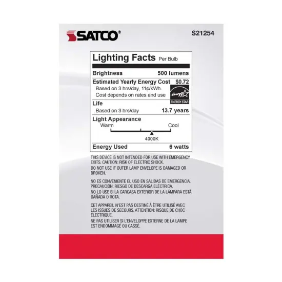 6Pk - Satco 6w G40 Globe Filament LED 4000K Medium Base Dimmable - 60w equiv Cool White {6}