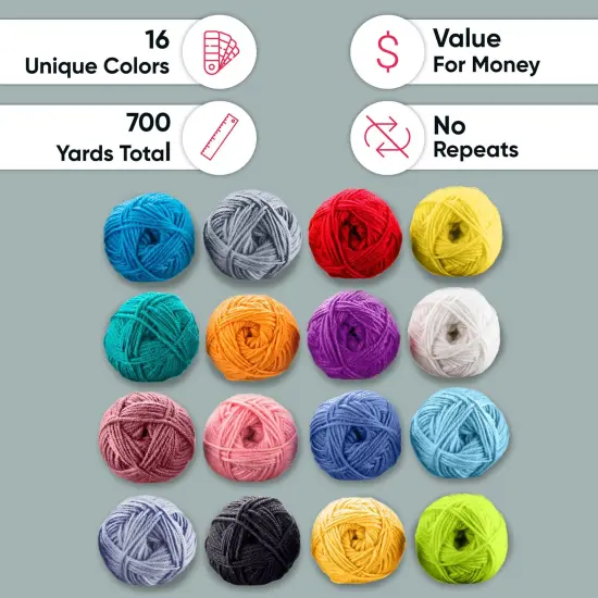 16*20g Acrylic Yarn Skeins Unique Colors - Bulk Yarn Kit - 700 Yards - Perfect for Any Mini Project {5}