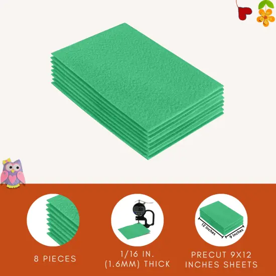 FabricLA Acrylic Felt Sheets for Crafts - Precut 9" X 12" Inches (20 cm X 30 cm) Felt Squares - Use Felt Fabric Craft Sheets for DIY, Costume, and Decoration | Mint - 8 Pieces {2}
